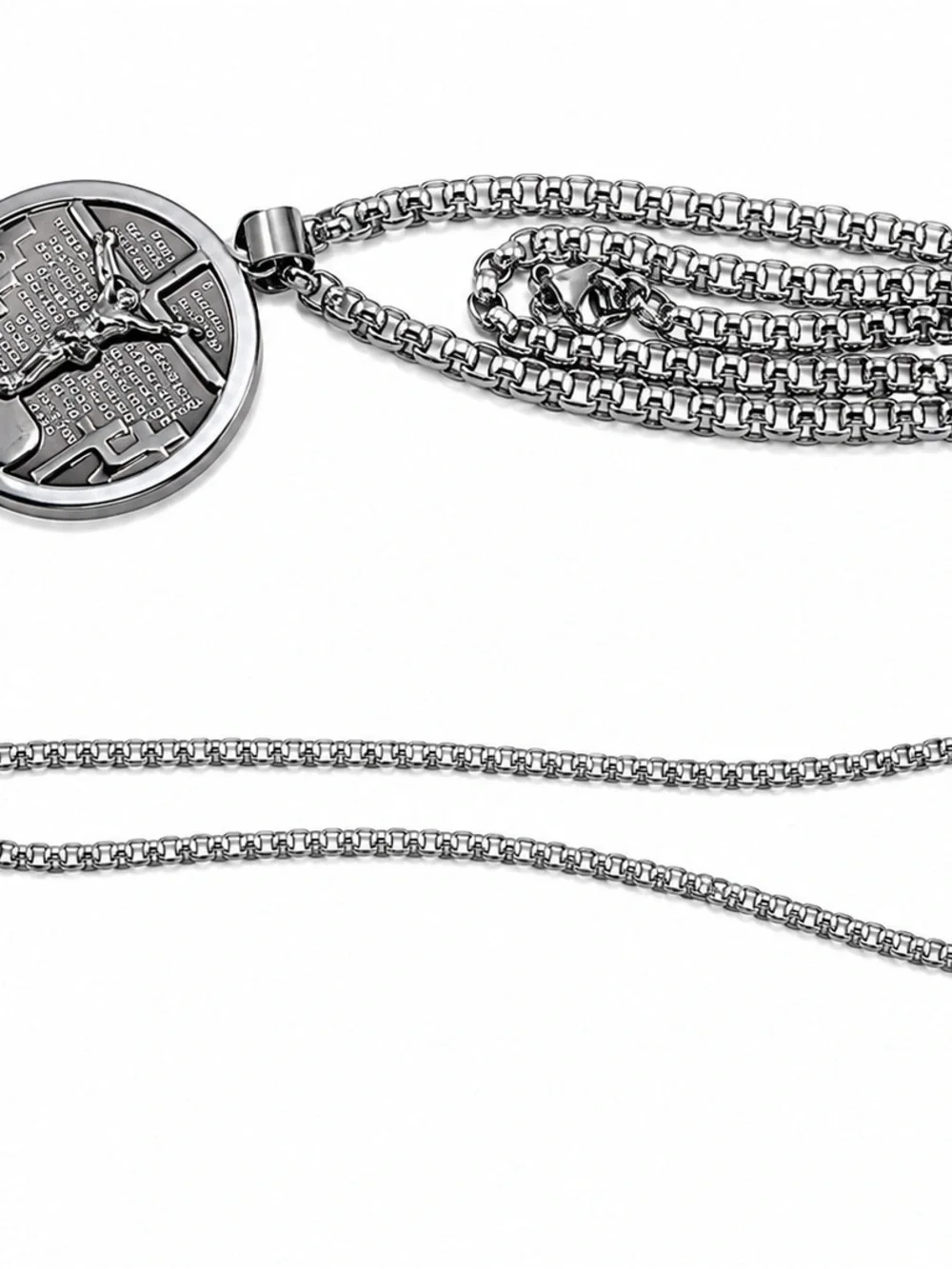 Stainless Steel Cross Medallion Necklace - Silver